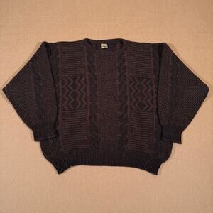 Vintage 80s 90s Knit Sweater Brown Black Geometric Pattern Chunky Pullover XL